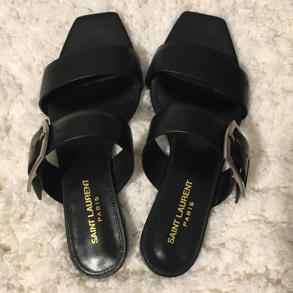 Saint Laurent Jodie Flat Leather Slide Sandal